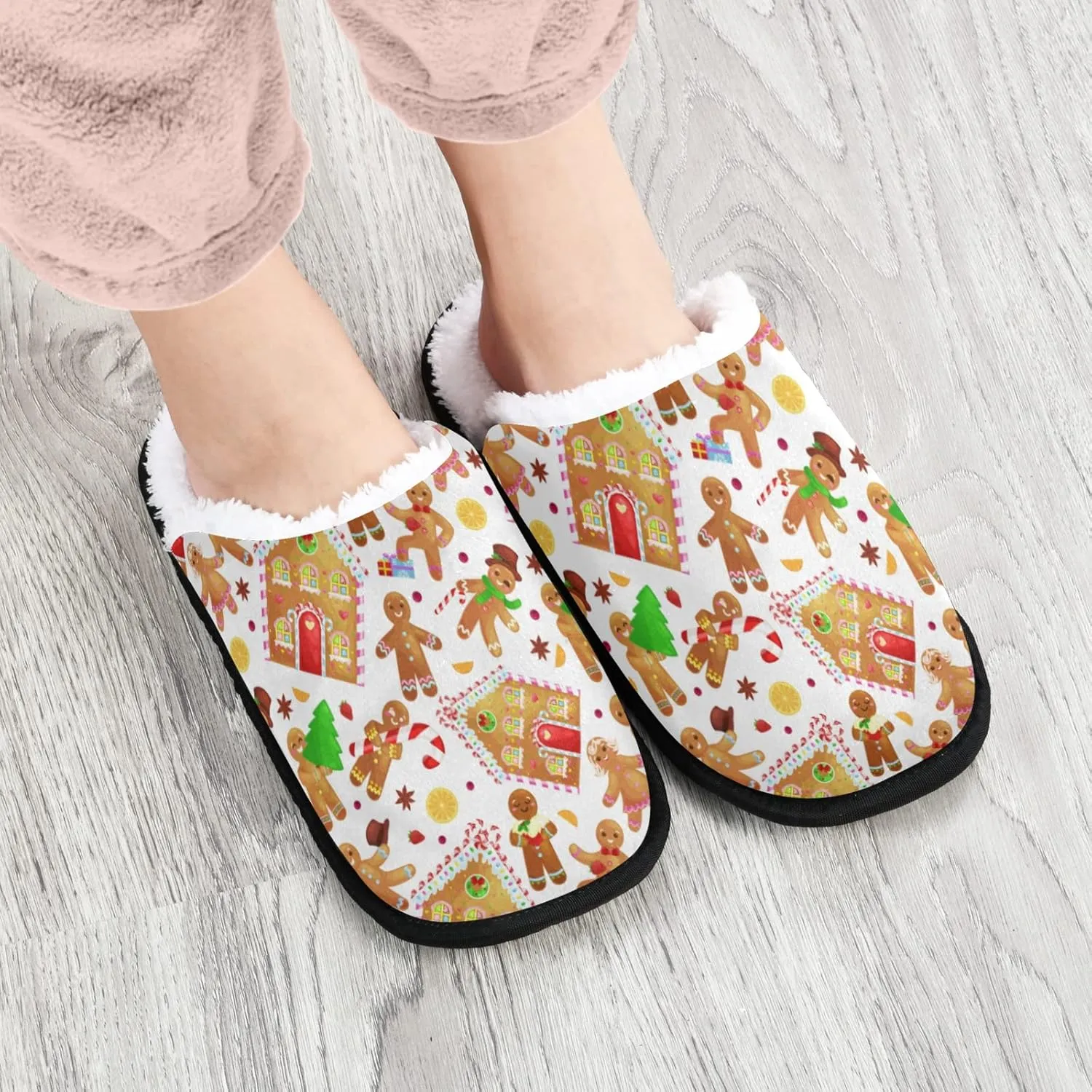 Unisex Slippers Fuzzy Feet Plush Cotton Slippers Anti-Slip Warm House Shoes M/L