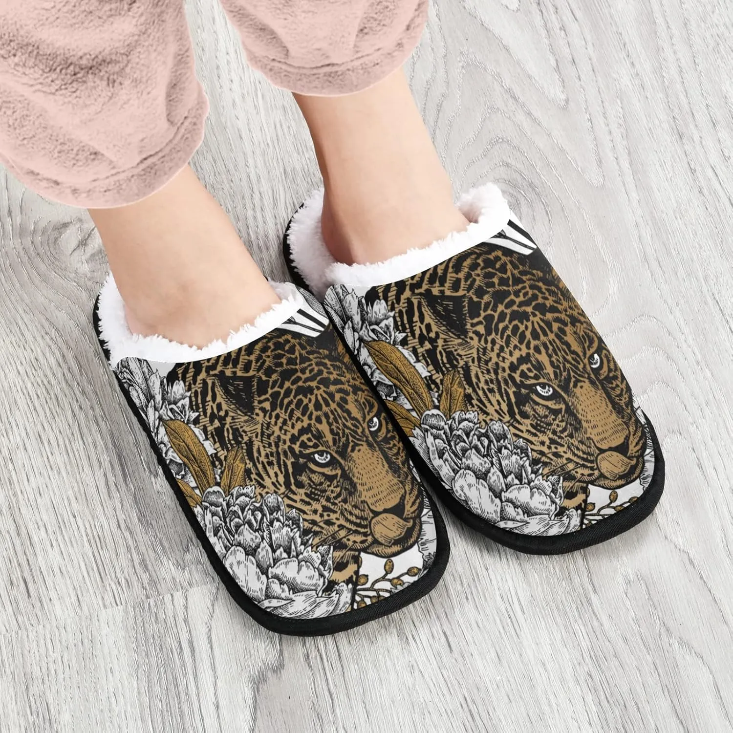 Unisex Slippers Fuzzy Feet Plush Cotton Slippers Anti-Slip Warm House Shoes M/L