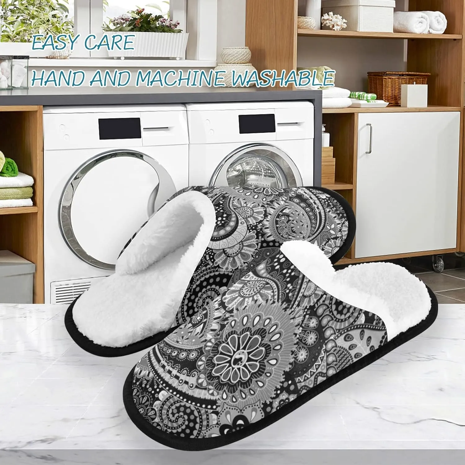 Unisex Slippers Fuzzy Feet Plush Cotton Slippers Anti-Slip Warm House Shoes M/L