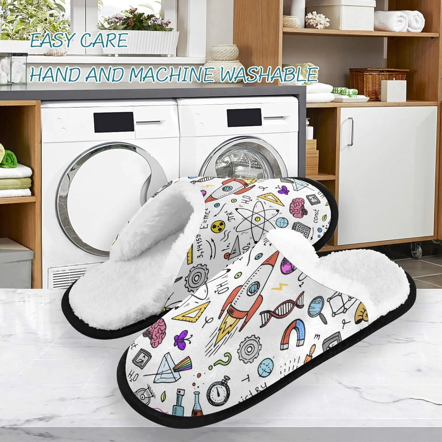 Unisex Slippers Fuzzy Feet Plush Cotton Slippers Anti-Slip Warm House Shoes M/L