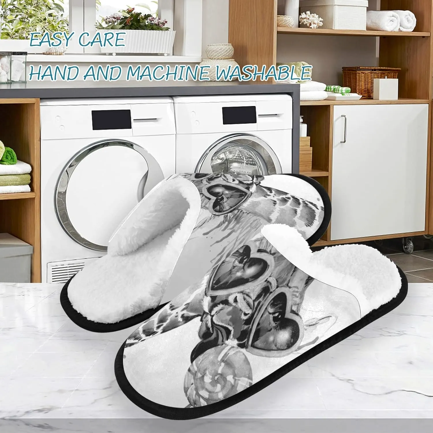 Unisex Slippers Fuzzy Feet Plush Cotton Slippers Anti-Slip Warm House Shoes M/L
