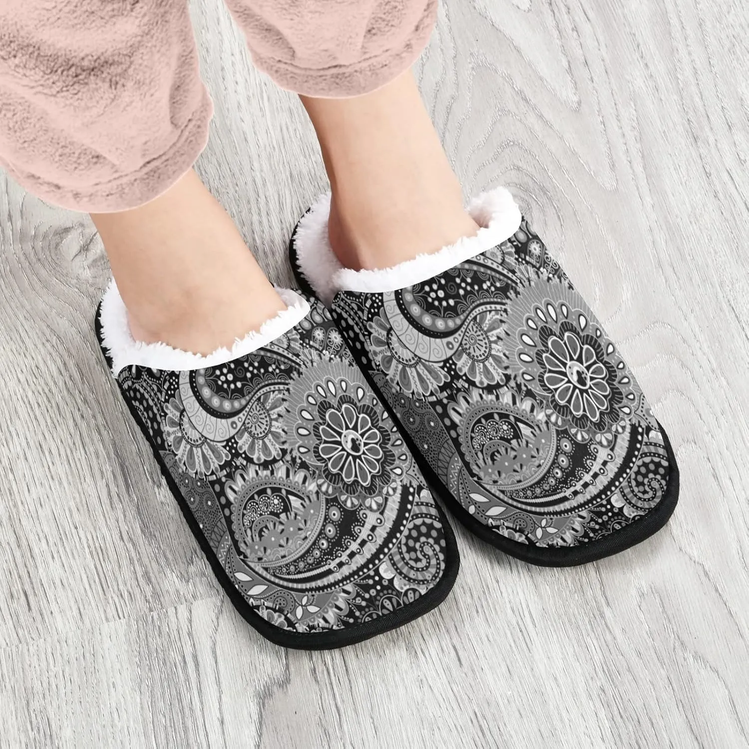 Unisex Slippers Fuzzy Feet Plush Cotton Slippers Anti-Slip Warm House Shoes M/L