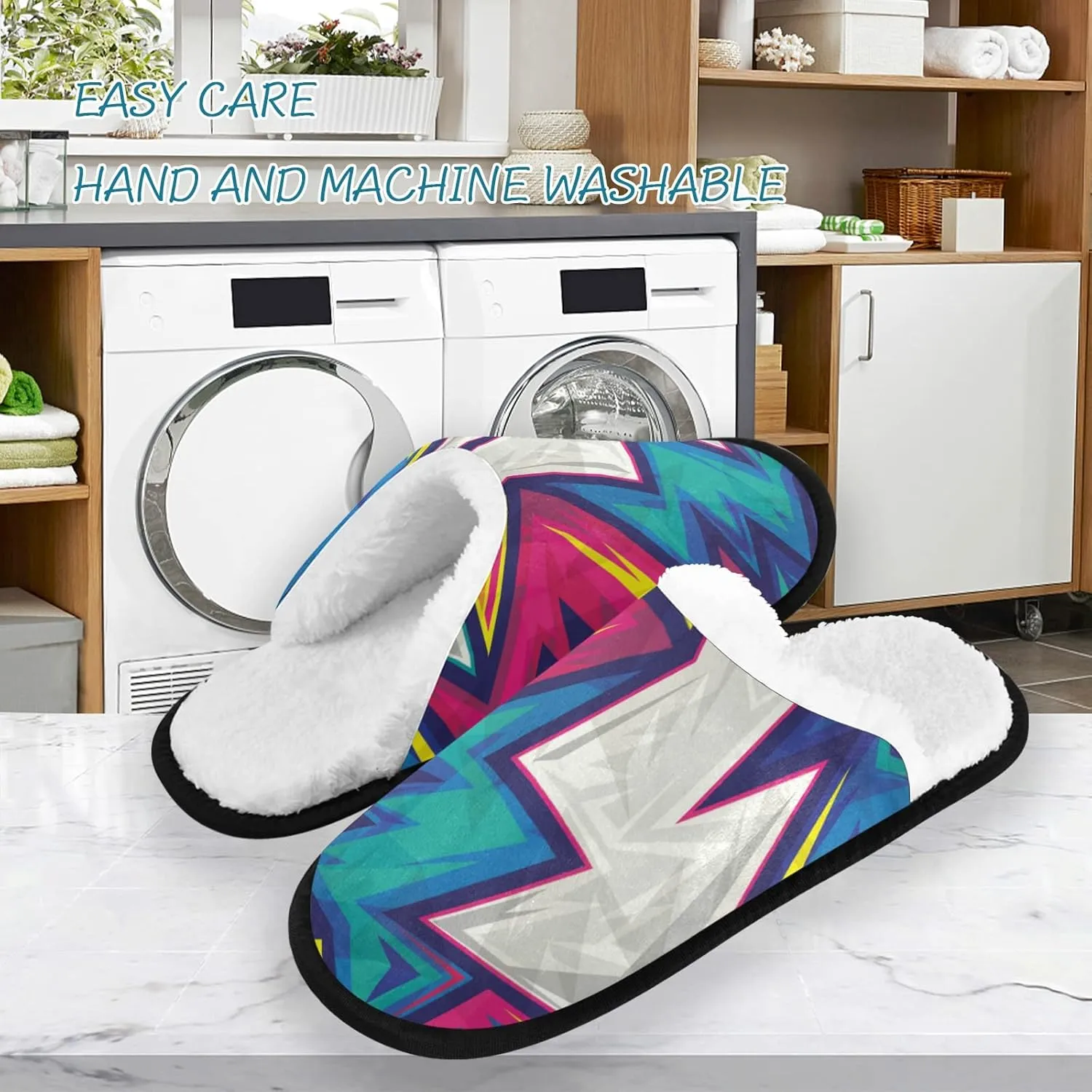 Unisex Slippers Fuzzy Feet Plush Cotton Slippers Anti-Slip Warm House Shoes M/L