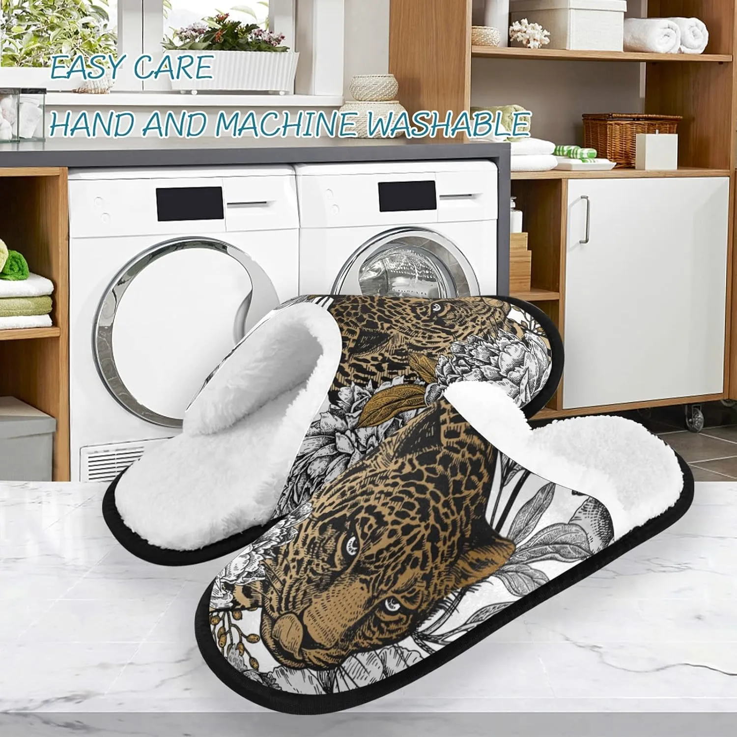 Unisex Slippers Fuzzy Feet Plush Cotton Slippers Anti-Slip Warm House Shoes M/L