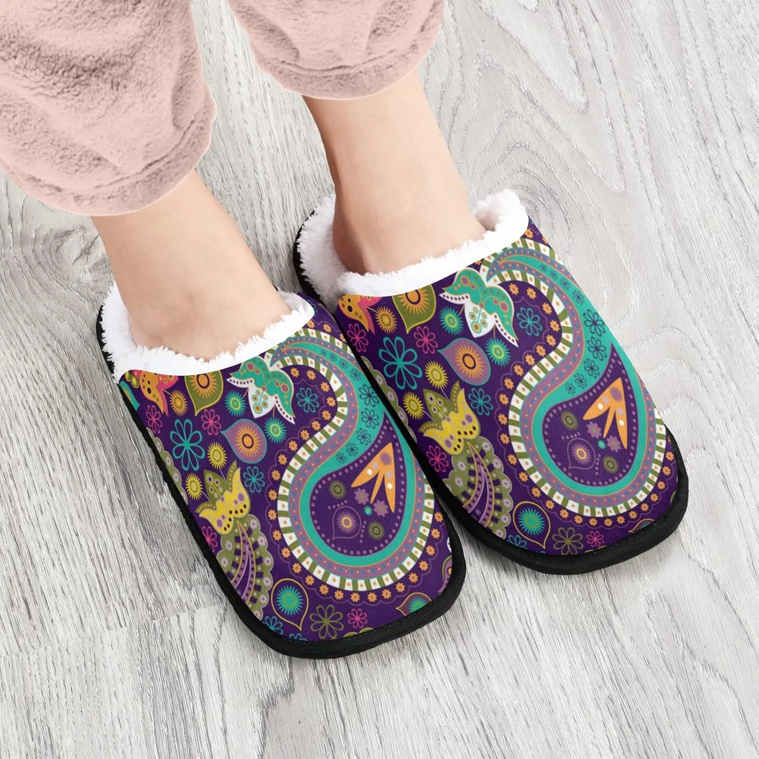Unisex Slippers Fuzzy Feet Plush Cotton Slippers Anti-Slip Warm House Shoes M/L