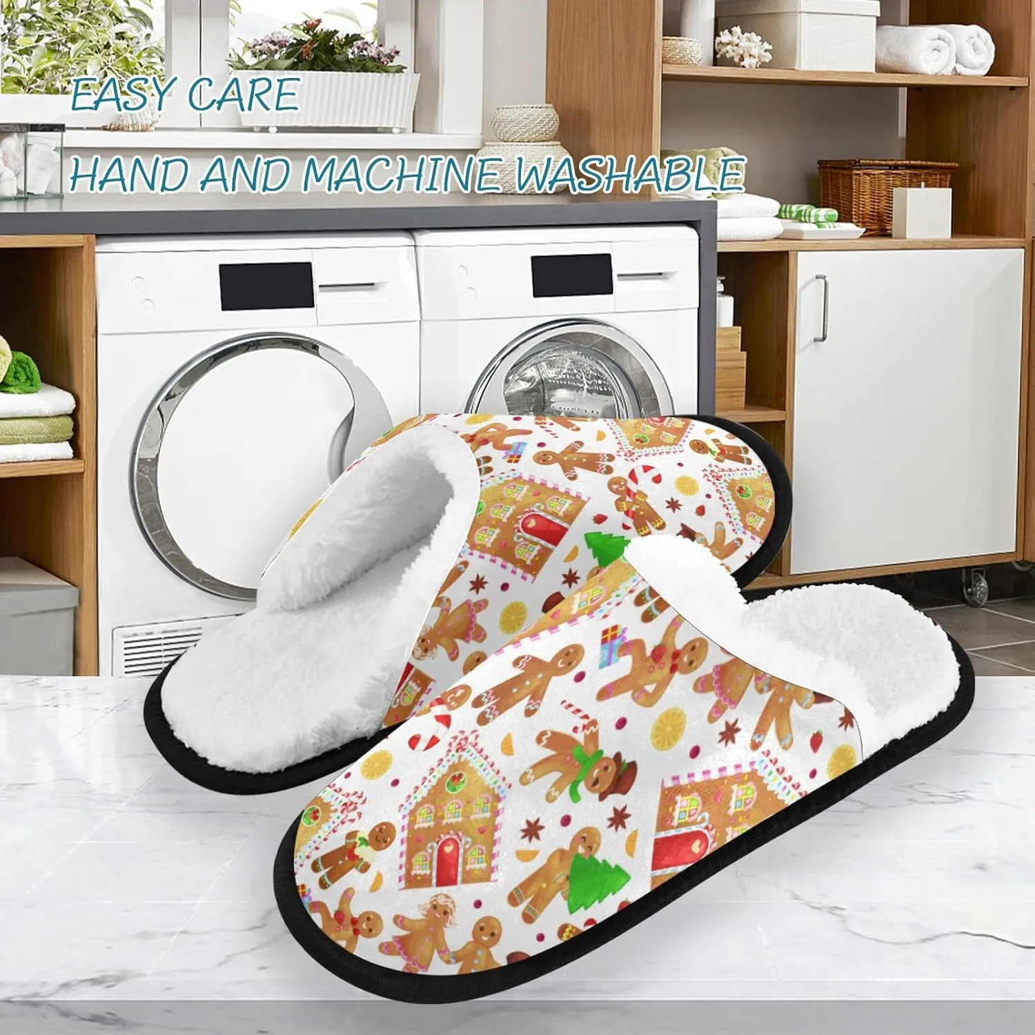 Unisex Slippers Fuzzy Feet Plush Cotton Slippers Anti-Slip Warm House Shoes M/L