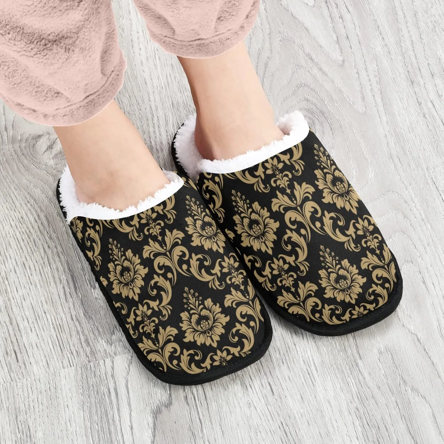 Unisex Slippers Fuzzy Feet Plush Cotton Slippers Anti-Slip Warm House Shoes M/L