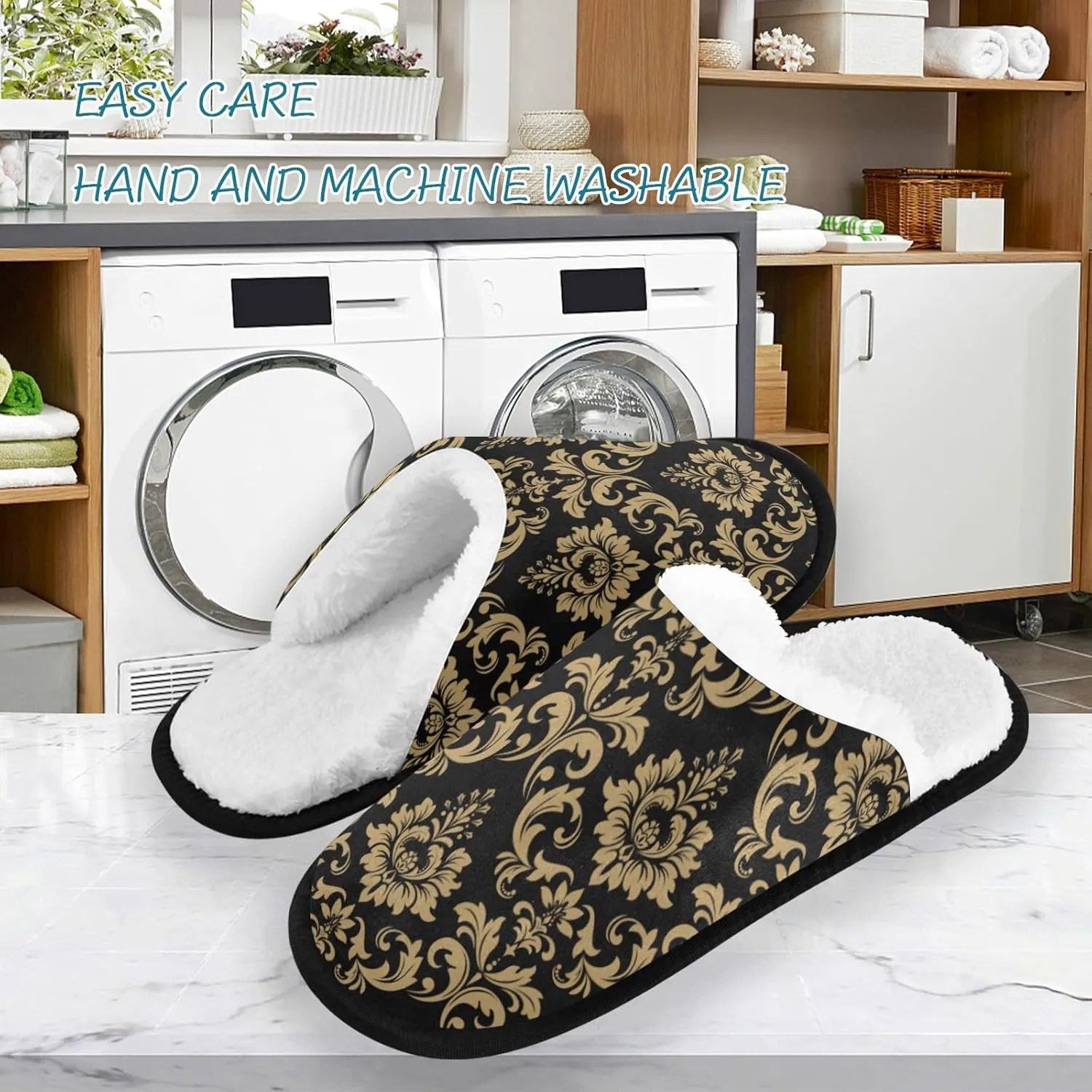 Unisex Slippers Fuzzy Feet Plush Cotton Slippers Anti-Slip Warm House Shoes M/L