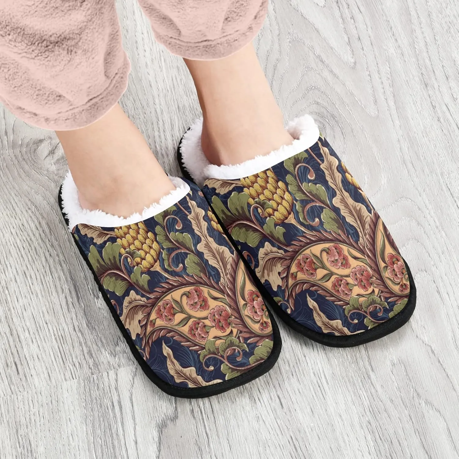 Unisex Slippers Fuzzy Feet Plush Cotton Slippers Anti-Slip Warm House Shoes M/L