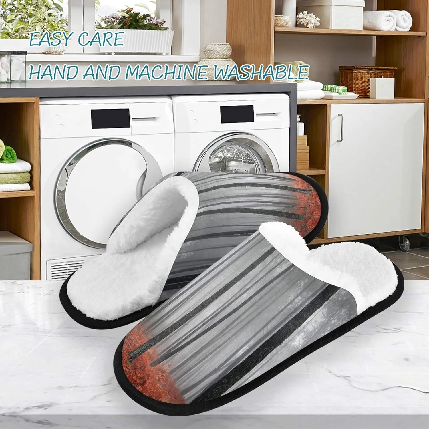 Unisex Slippers Fuzzy Feet Plush Cotton Slippers Anti-Slip Warm House Shoes M/L