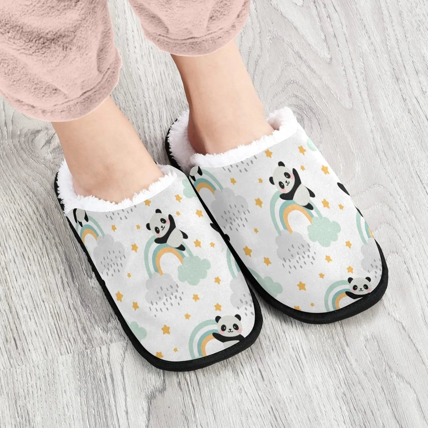 Unisex Slippers Fuzzy Feet Plush Cotton Slippers Anti-Slip Warm House Shoes M/L