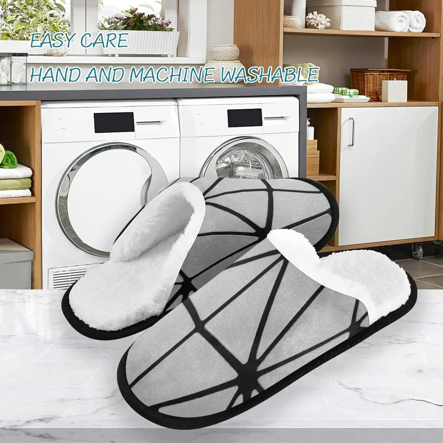 Unisex Slippers Fuzzy Feet Plush Cotton Slippers Anti-Slip Warm House Shoes M/L