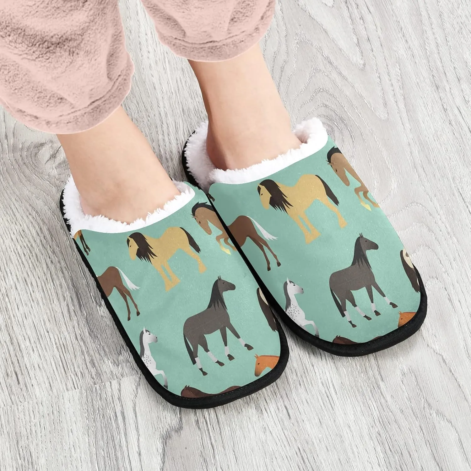 Unisex Slippers Fuzzy Feet Plush Slippers Anti-Slip Warm House Shoes M/L