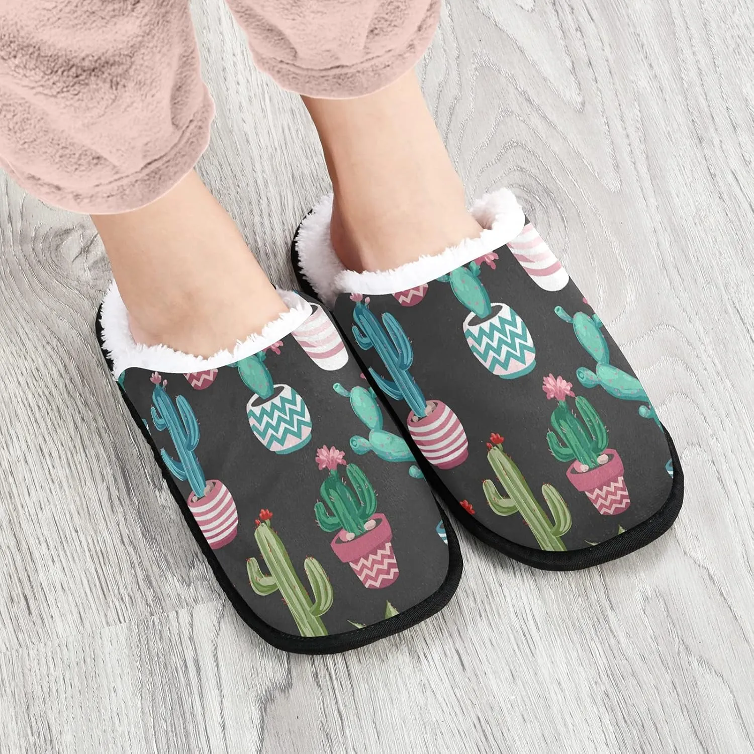 Unisex Slippers Fuzzy Feet Plush Slippers Anti-Slip Warm House Shoes M/L