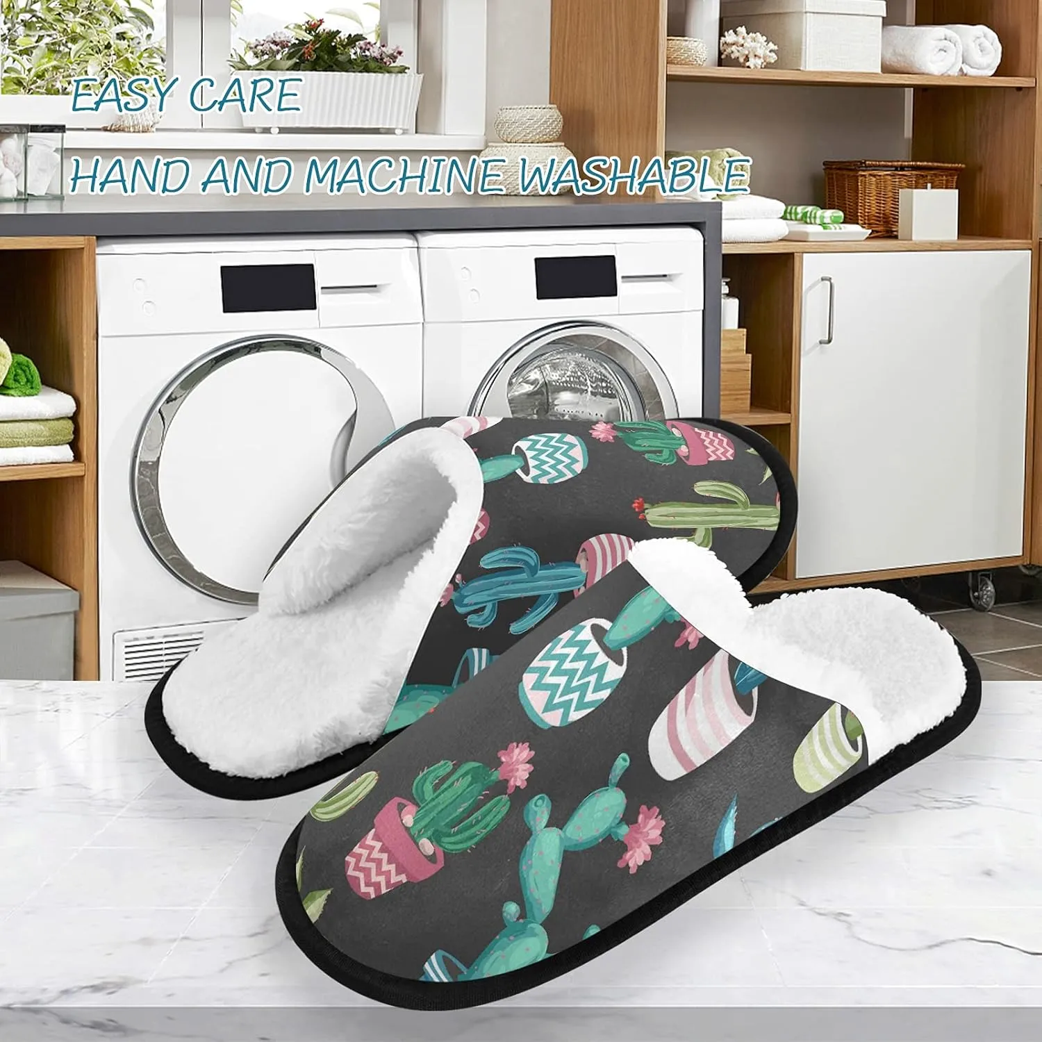 Unisex Slippers Fuzzy Feet Plush Slippers Anti-Slip Warm House Shoes M/L