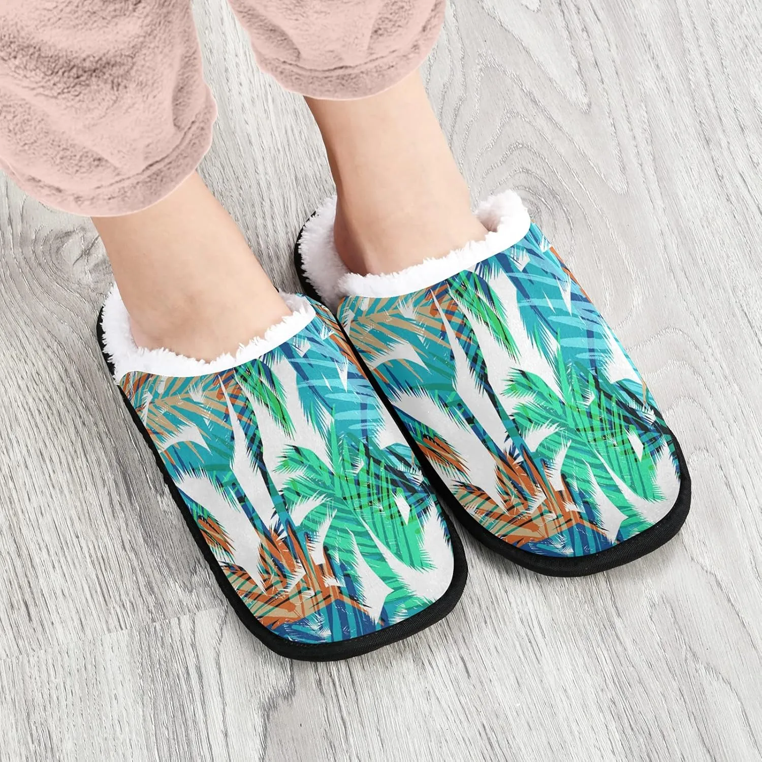 Unisex Slippers Fuzzy Feet Plush Slippers Anti-Slip Warm House Shoes M/L