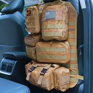 Universal Tactical Seat ​Back Organizer Vehicle Molle Panel Organizer Storage Bag with 5 Detachable Molle Pouch for All Vehicel Such as Jeep,Truck,SUV, Car, Ford,Chevy etc