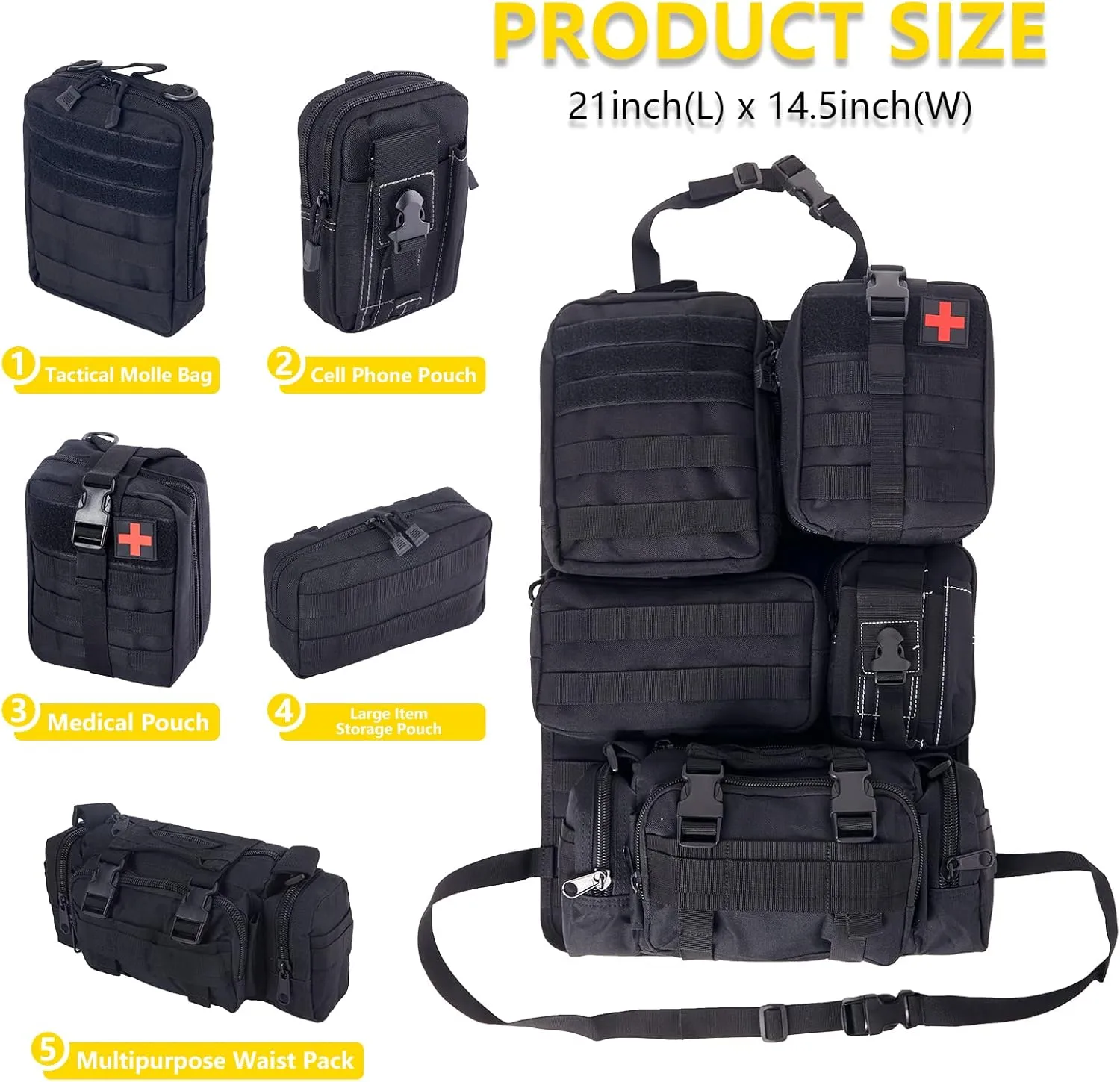 Universal Tactical Seat ​Back Organizer Vehicle Molle Panel Organizer Storage Bag with 5 Detachable Molle Pouch for All Vehicel Such as Jeep,Truck,SUV, Car, Ford,Chevy etc
