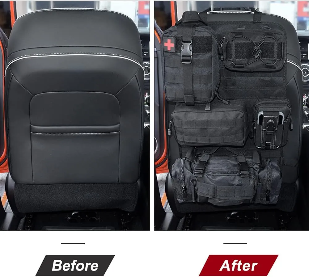 Universal Tactical Vehicle Back Seat Organizer with 5 Molle Pouch Molle Pouches Truck Seat Organizer Tactical Gear for Car Truck Ford Jeep Vehicle