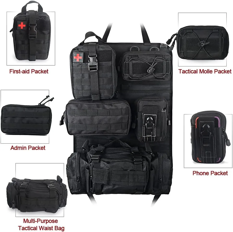 Universal Tactical Vehicle Back Seat Organizer with 5 Molle Pouch Molle Pouches Truck Seat Organizer Tactical Gear for Car Truck Ford Jeep Vehicle