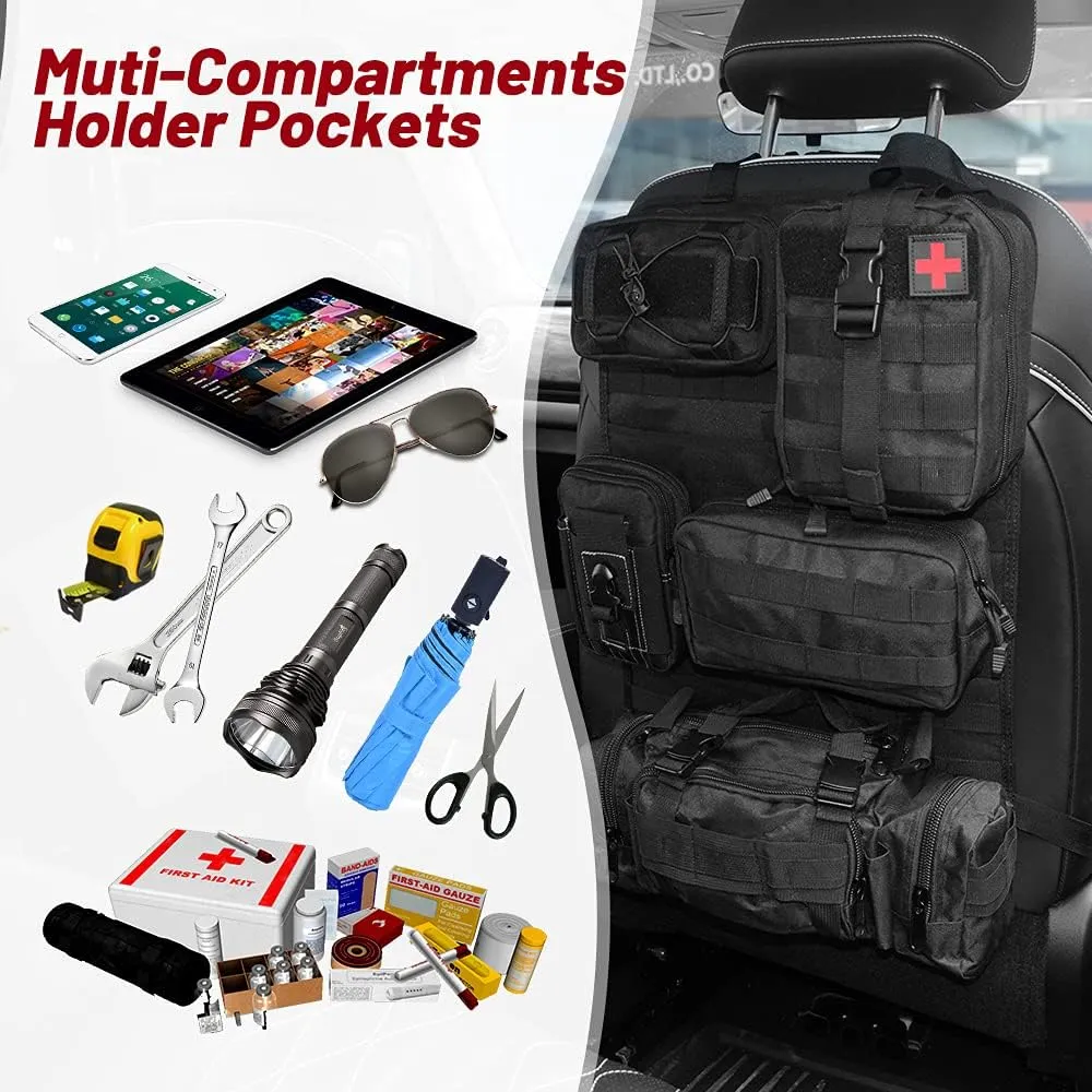 Universal Tactical Vehicle Back Seat Organizer with 5 Molle Pouch Molle Pouches Truck Seat Organizer Tactical Gear for Car Truck Ford Jeep Vehicle
