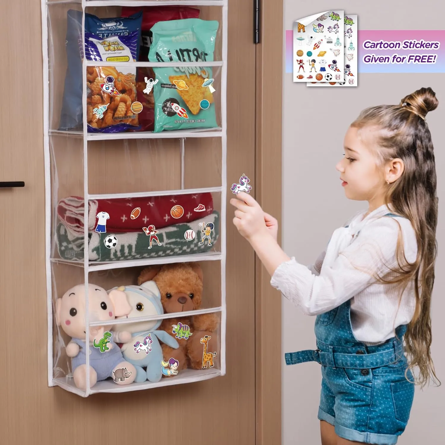 Univivi Over The Door Hanging Organizer, Closet Door Organizer with 6 Clear Plastic Pockets & 2 Big Metal Hooks for Cosmetics, Bathroom, Nursery and Sundries