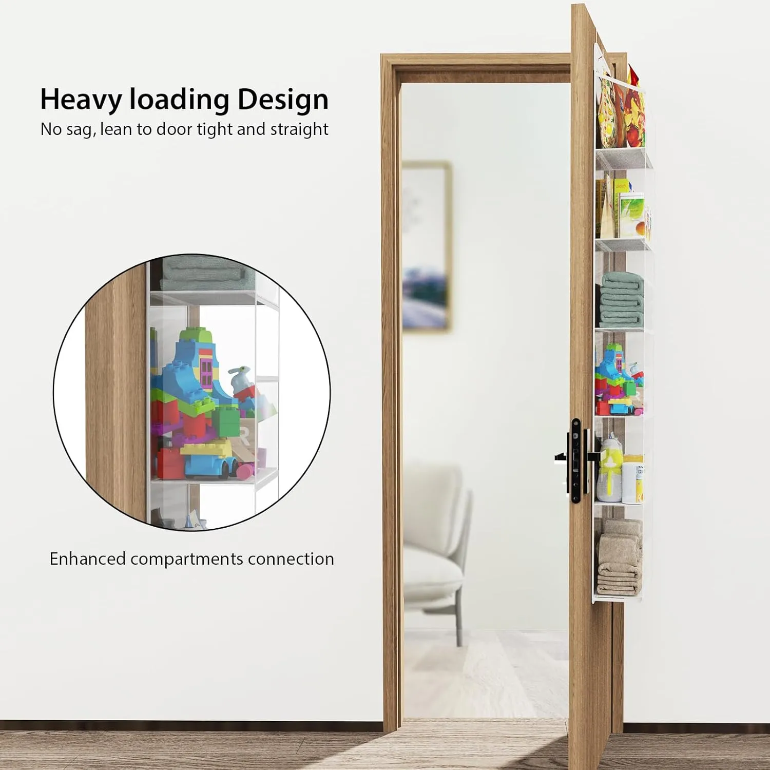 Univivi Over The Door Hanging Organizer, Closet Door Organizer with 6 Clear Plastic Pockets & 2 Big Metal Hooks for Cosmetics, Bathroom, Nursery and Sundries
