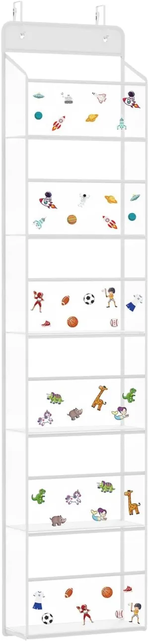 Univivi Over The Door Hanging Organizer, Closet Door Organizer with 6 Clear Plastic Pockets & 2 Big Metal Hooks for Cosmetics, Bathroom, Nursery and Sundries