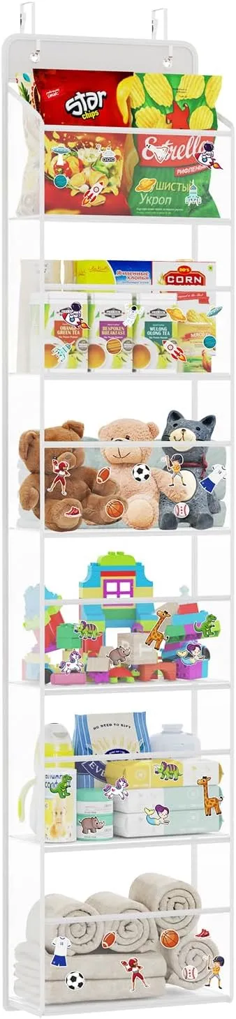 Univivi Over The Door Hanging Organizer, Closet Door Organizer with 6 Clear Plastic Pockets & 2 Big Metal Hooks for Cosmetics, Bathroom, Nursery and Sundries