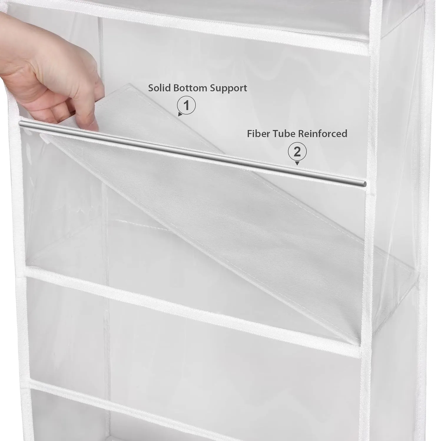 Univivi Over The Door Hanging Organizer, Closet Door Organizer with 6 Clear Plastic Pockets & 2 Big Metal Hooks for Cosmetics, Bathroom, Nursery and Sundries