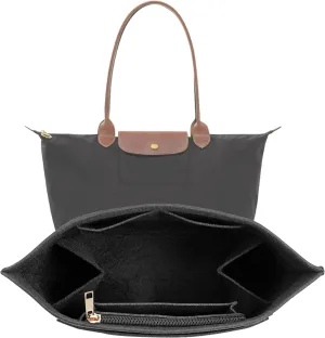 Upgraded Flet Organizer Insert for Longchamp Le Pliage M Handbag Insert (Black, Medium)