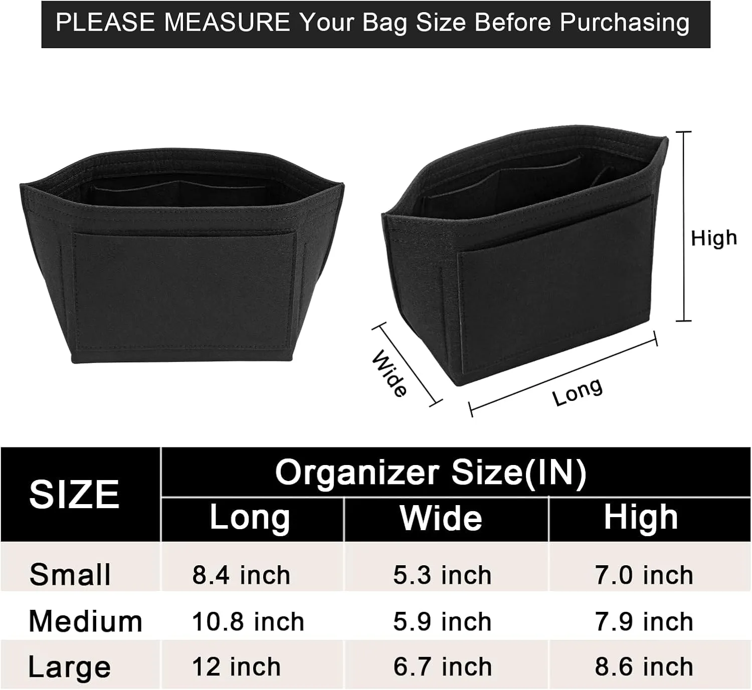 Upgraded Flet Organizer Insert for Longchamp Le Pliage M Handbag Insert (Black, Medium)