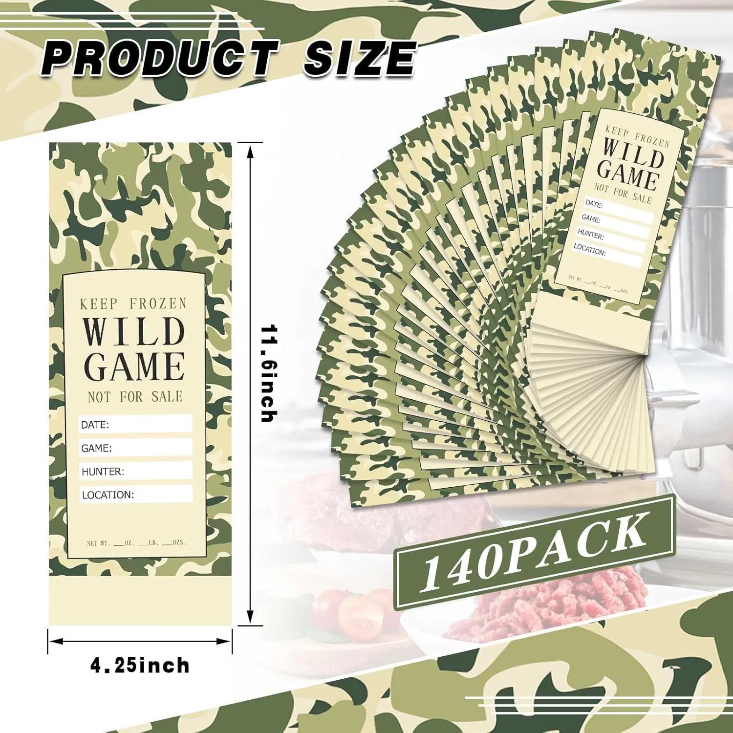 UQM 140 Pack Wild Game Meat Bags for Freezer, 1 Lb Ground Meat Bags, Wild Game Meat Bags to Protect Your Meat from Freezer Burn, Camouflage