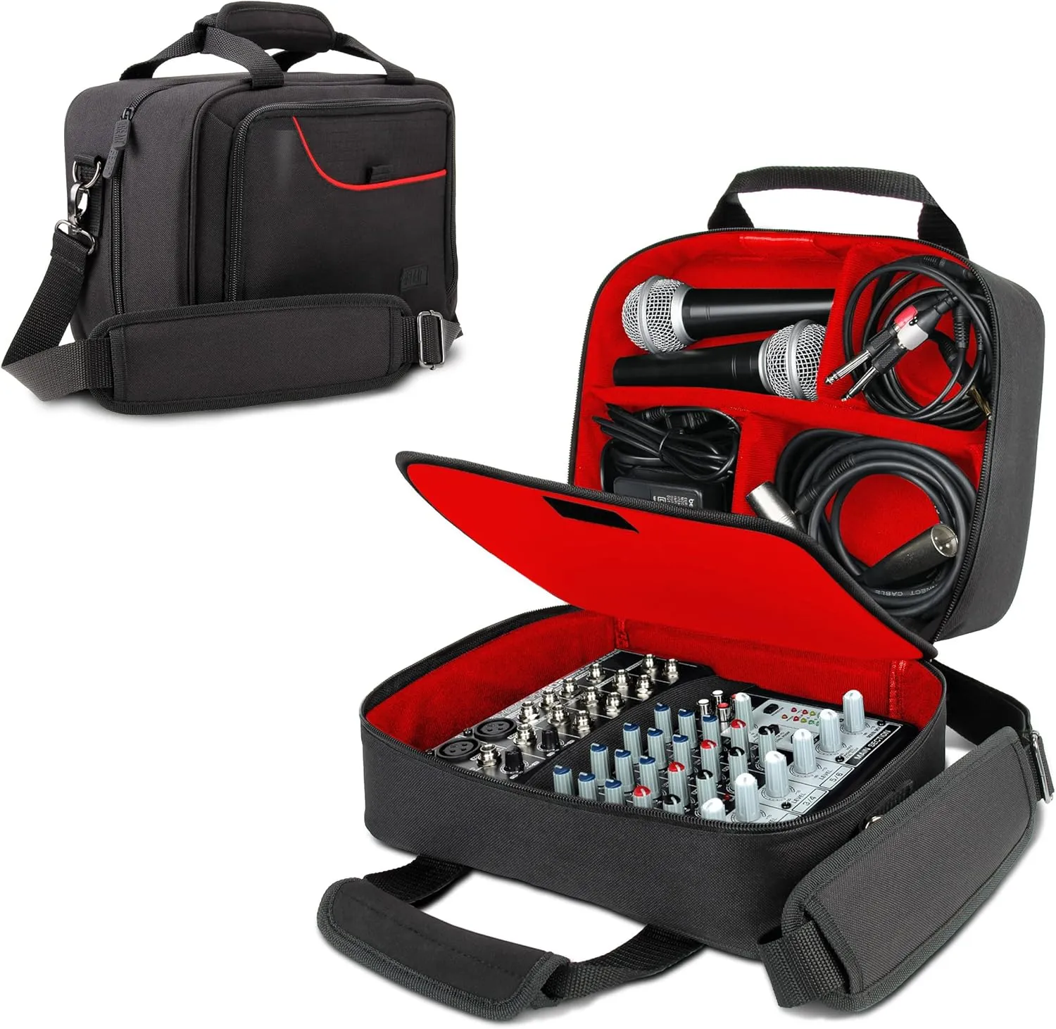USA Gear Audio DJ Mixer Case - Mixer Bag with Custom Storage for Cables, Microphones, and Adapters