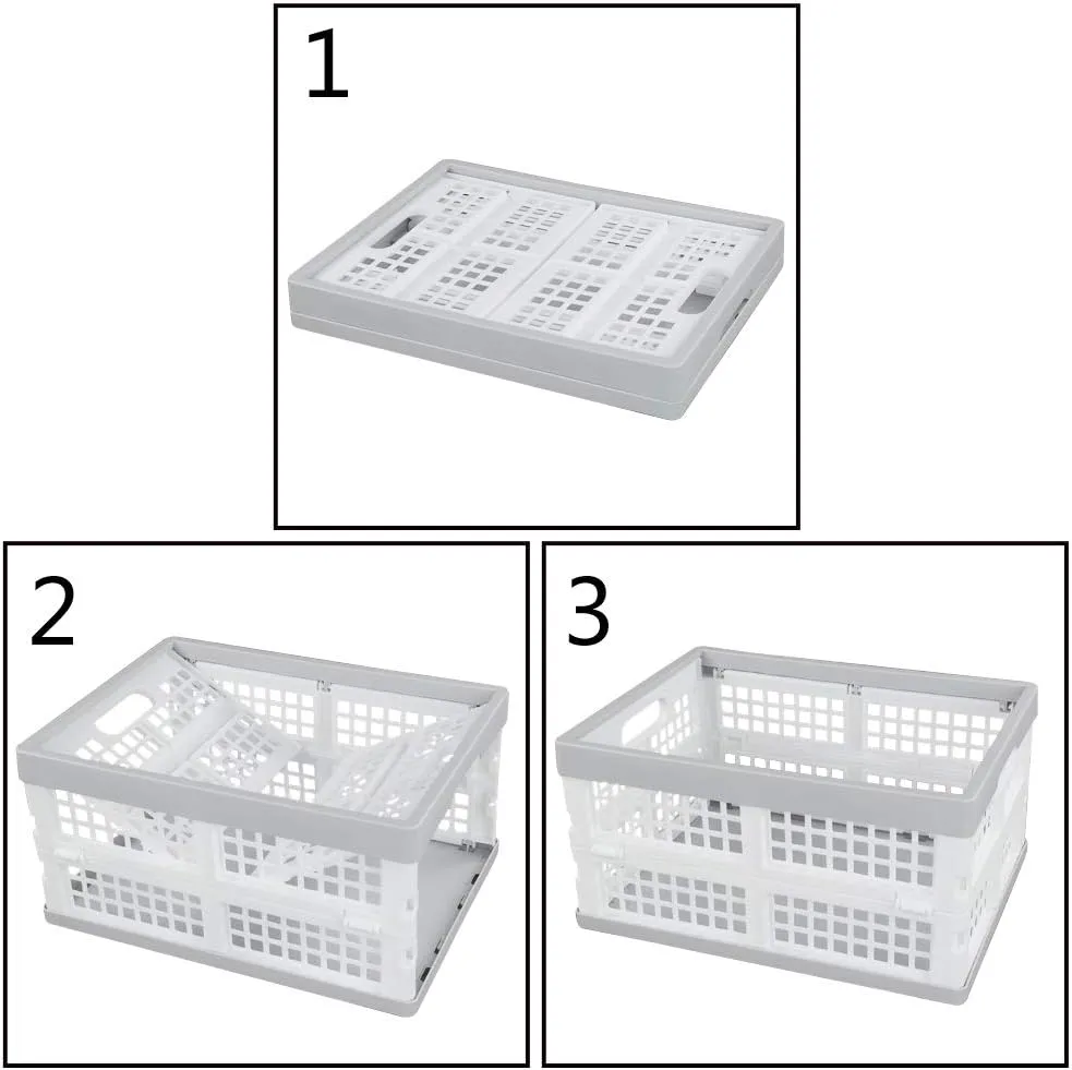 Vababa 3-Pack Plastic Stackable Collapsible Storage Crate, 15 L Stacking Folding Storage Basket