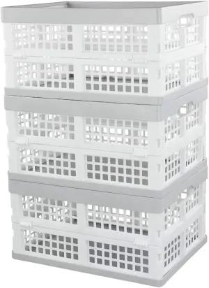 Vababa 3-Pack Plastic Stackable Collapsible Storage Crate, 15 L Stacking Folding Storage Basket