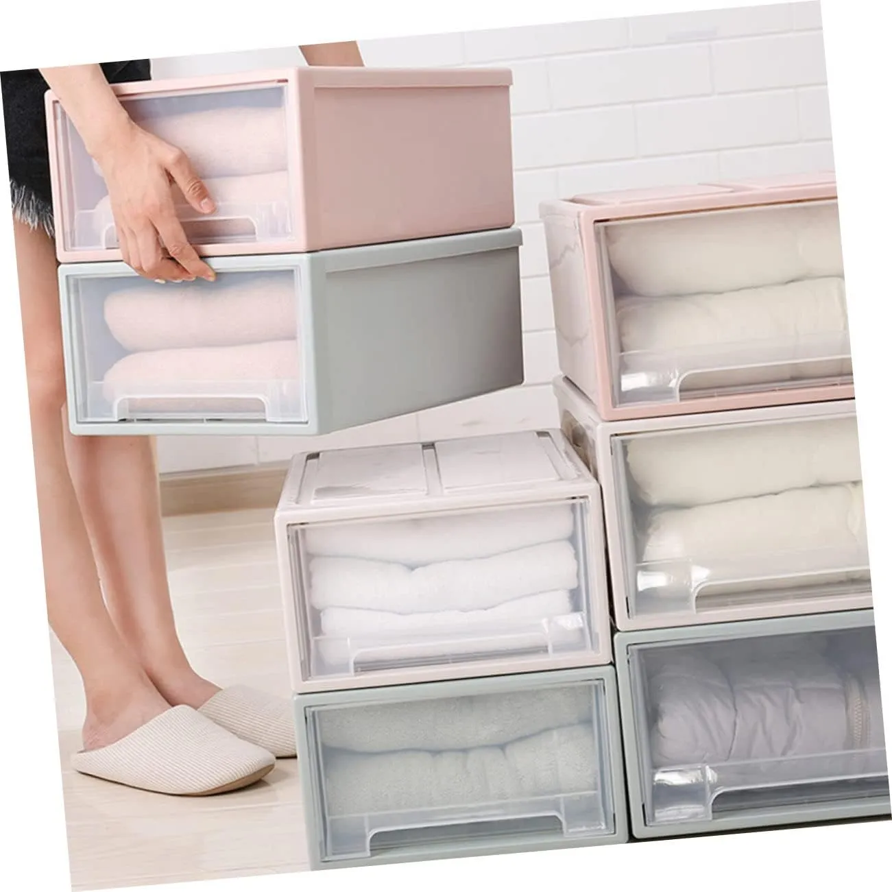 Vaguelly Storage Box Plastic Drawers for Household Clothes Shoes Large Capacity Easy to Install