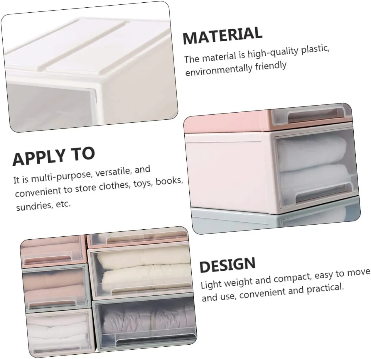 Vaguelly Storage Box Plastic Drawers for Household Clothes Shoes Large Capacity Easy to Install