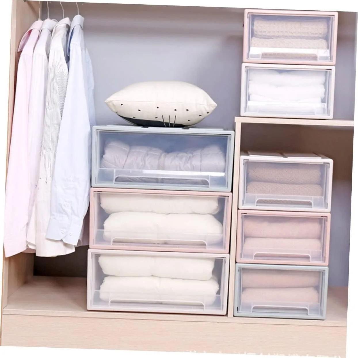 Vaguelly Storage Box Plastic Drawers for Household Clothes Shoes Large Capacity Easy to Install