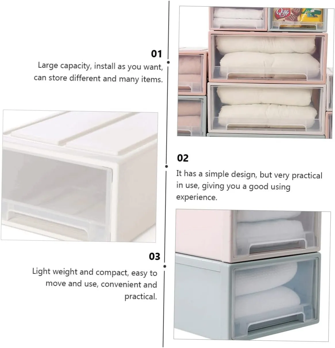Vaguelly Storage Box Plastic Drawers for Household Clothes Shoes Large Capacity Easy to Install