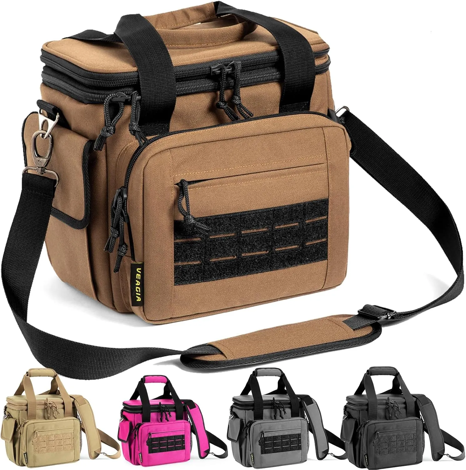 VEAGIA Tactical Range Bag,Pistol Case,Soft Gun Case Range Bags For Handguns And Ammo Safe Lockable Double Layer Explosion Proof Zipper Multi Pistol Carrying Bags (Brown)