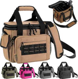 VEAGIA Tactical Range Bag,Pistol Case,Soft Gun Case Range Bags For Handguns And Ammo Safe Lockable Double Layer Explosion Proof Zipper Multi Pistol Carrying Bags (Brown)