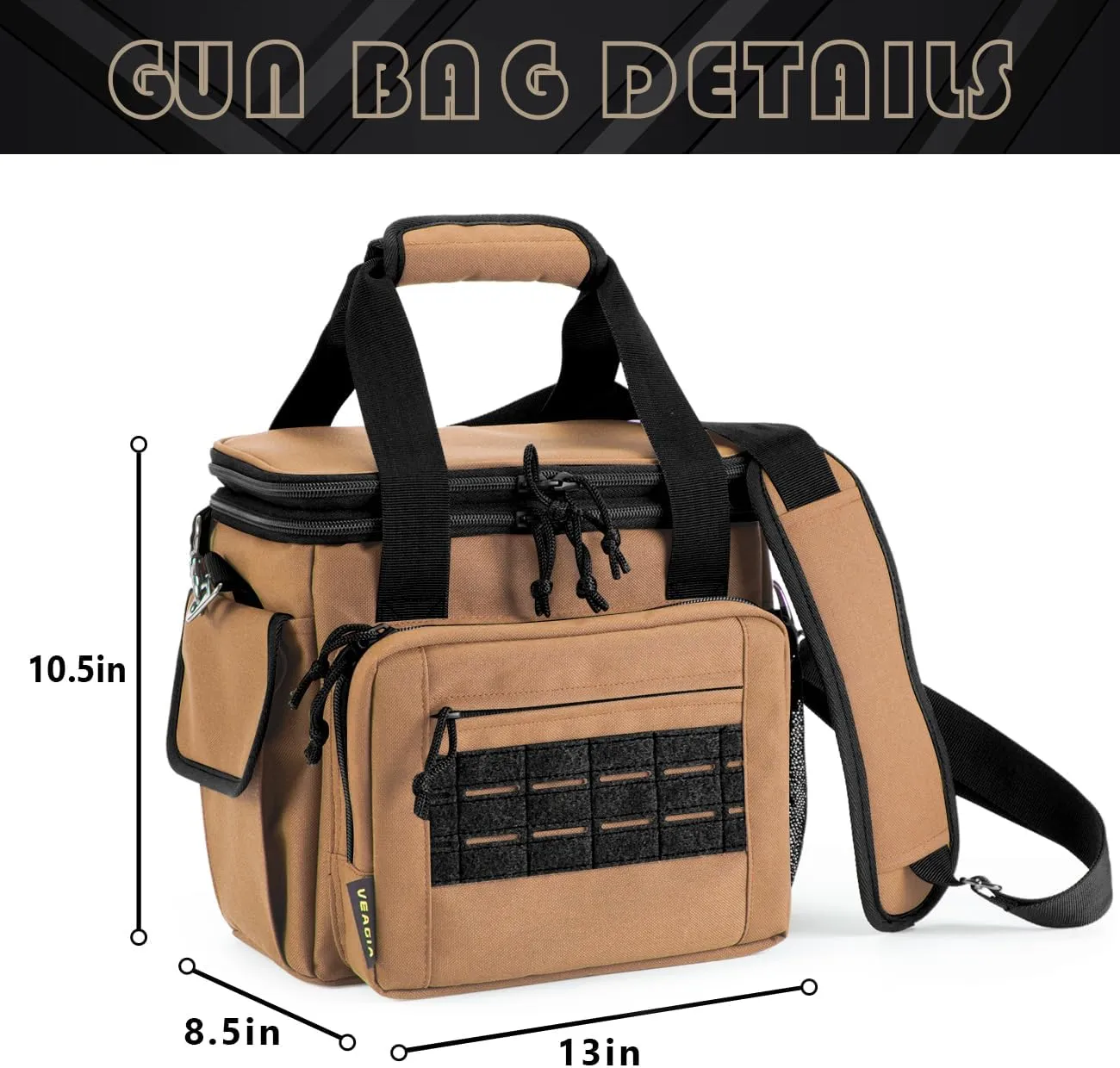 VEAGIA Tactical Range Bag,Pistol Case,Soft Gun Case Range Bags For Handguns And Ammo Safe Lockable Double Layer Explosion Proof Zipper Multi Pistol Carrying Bags (Brown)