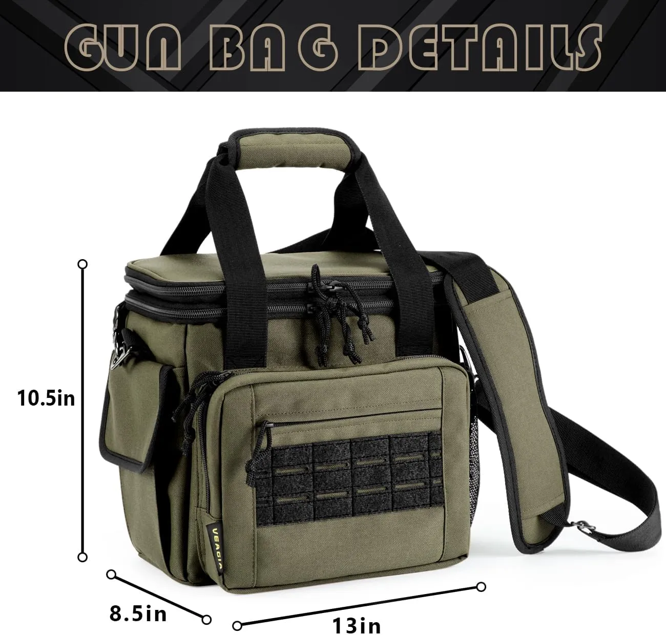 VEAGIA Tactical Range Bag,Pistol Case,Soft Gun Case Range Bags For Handguns And Ammo Safe Lockable Double Layer Explosion Proof Zipper Multi Pistol Carrying Bags (Green)