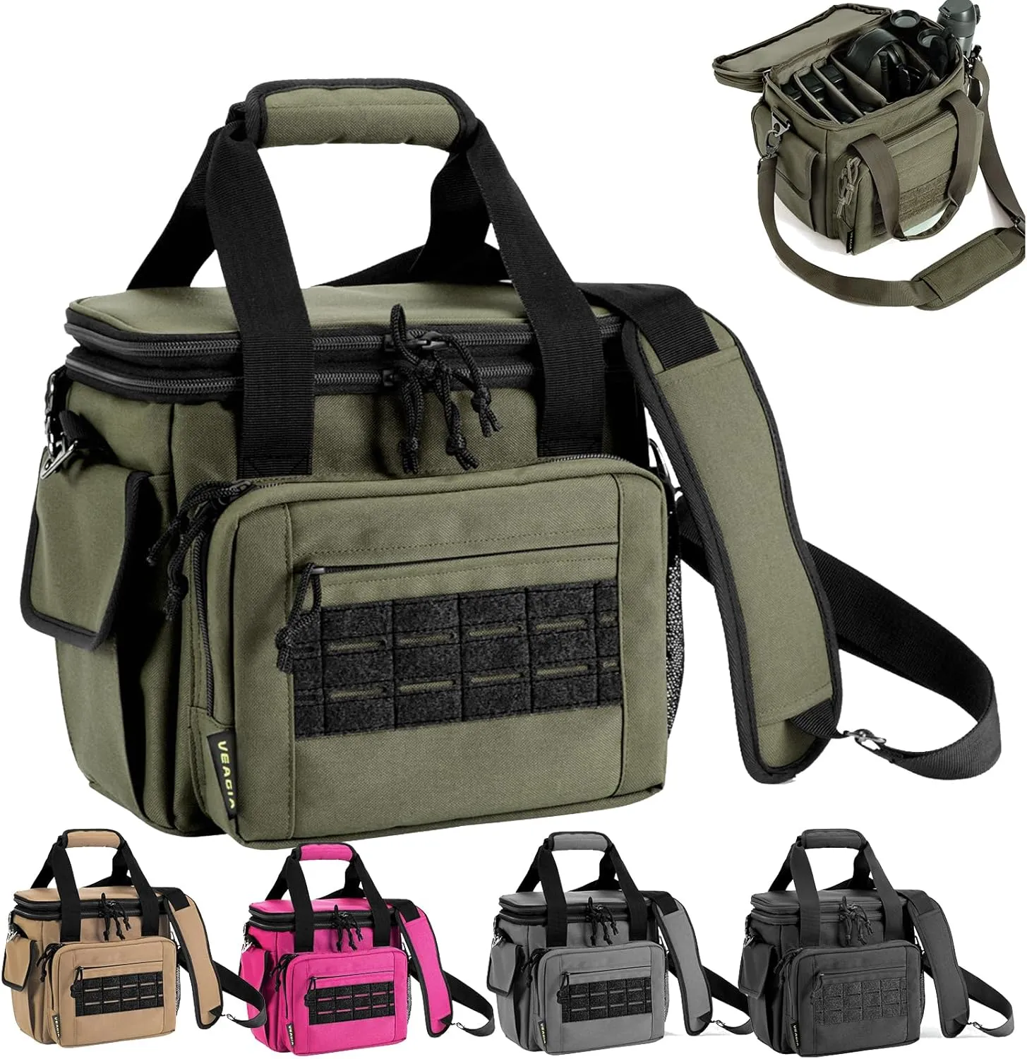VEAGIA Tactical Range Bag,Pistol Case,Soft Gun Case Range Bags For Handguns And Ammo Safe Lockable Double Layer Explosion Proof Zipper Multi Pistol Carrying Bags (Green)