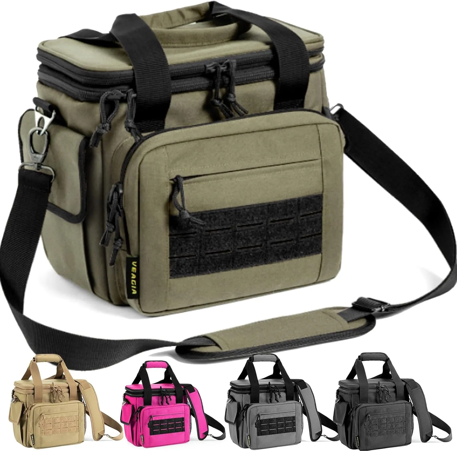 VEAGIA Tactical Range Bag,Pistol Case,Soft Gun Case Range Bags For Handguns And Ammo Safe Lockable Double Layer Explosion Proof Zipper Multi Pistol Carrying Bags (Green)