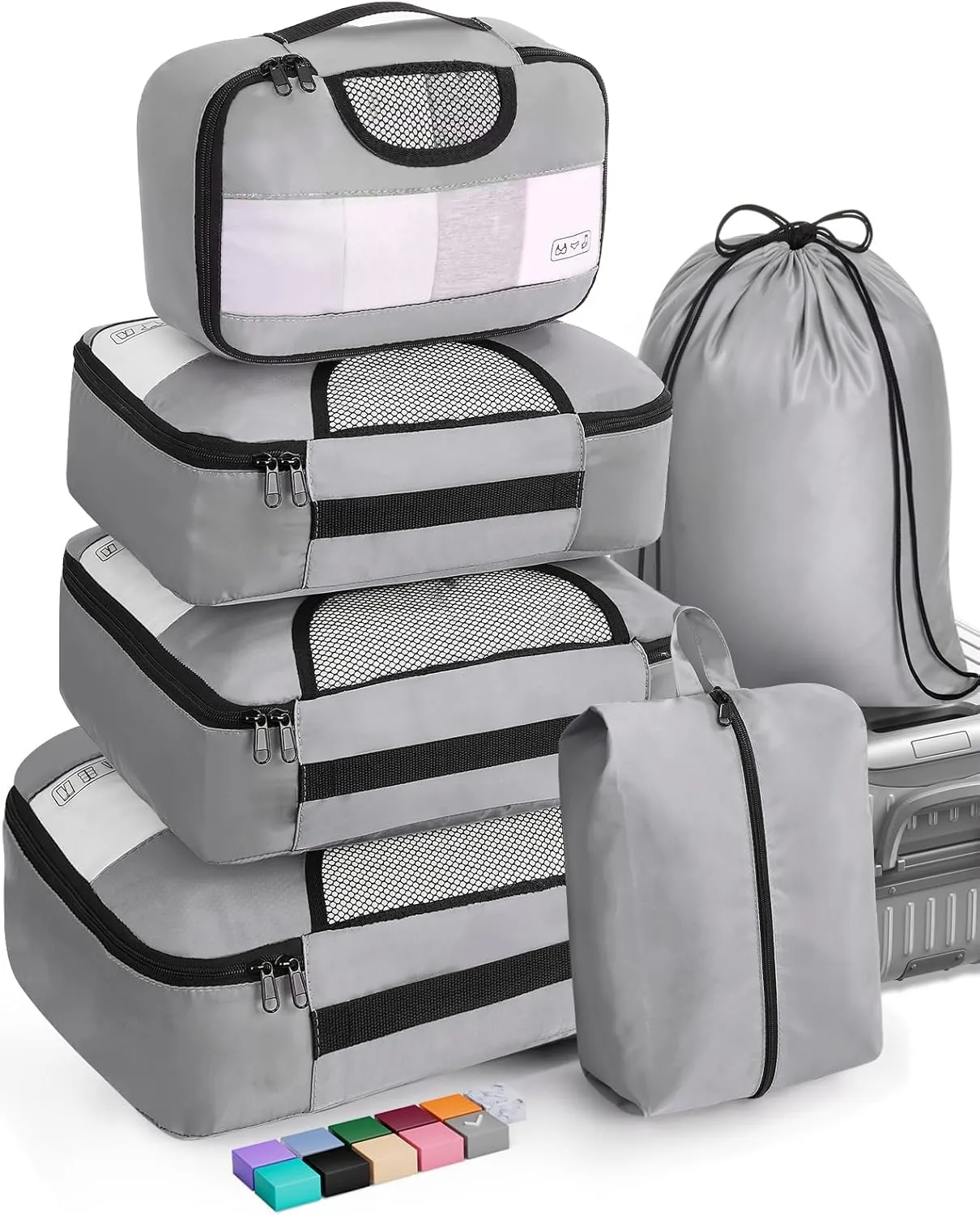 Veken 6 Set Packing Cubes for Travel Essentials, Suitcase Organizer Bags Set for Luggage, Road Trip Travel Accessories in 4 Sizes (Extra Large, Large, Medium, Small)