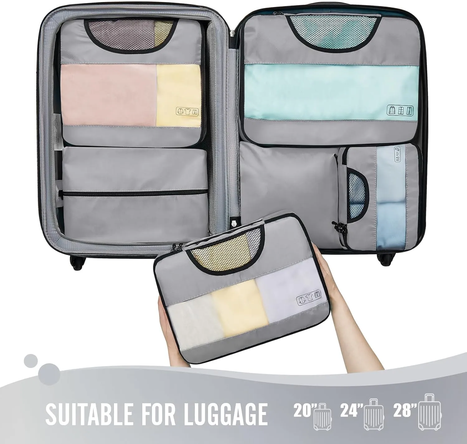 Veken 6 Set Packing Cubes for Travel Essentials, Suitcase Organizer Bags Set for Luggage, Road Trip Travel Accessories in 4 Sizes (Extra Large, Large, Medium, Small)