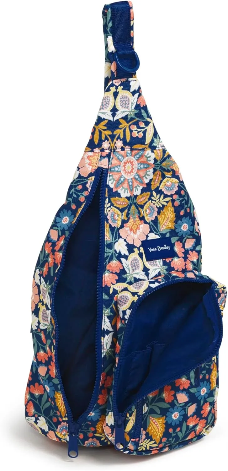 Vera Bradley Women's Recycled Lighten Up Reactive Sling Backpack, Enchanted Mandala Blue, One Size