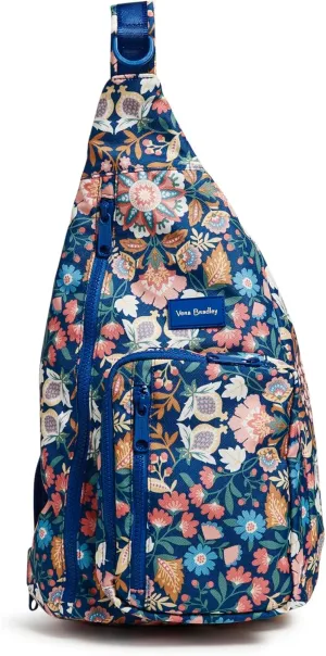 Vera Bradley Women's Recycled Lighten Up Reactive Sling Backpack, Enchanted Mandala Blue, One Size